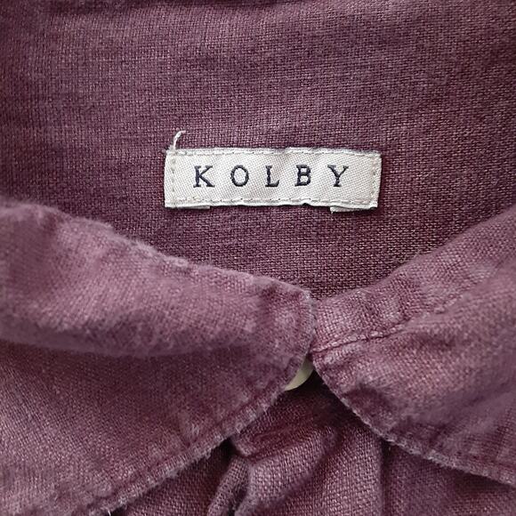 Kolby 100% Linen Button Down Shirt Collared Eggplant Purple Mens XL Sustainable - Picture 6 of 10